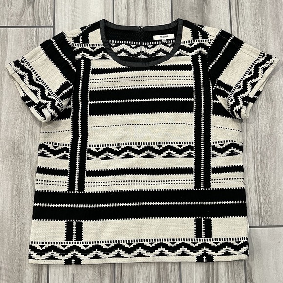 Madewell Tops - Madewell Top Women M Black White Geometric Jacquard Leather Trim E4764 Excellent